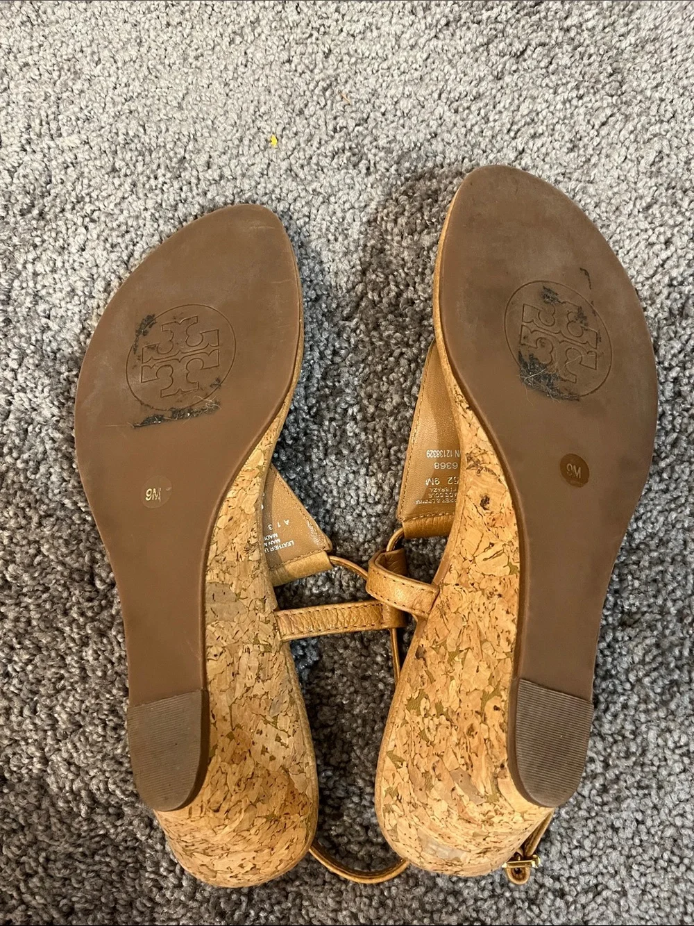 Tory Burch tan leather wedge sandals
